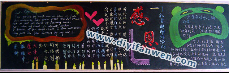 彩色感恩主题黑板报