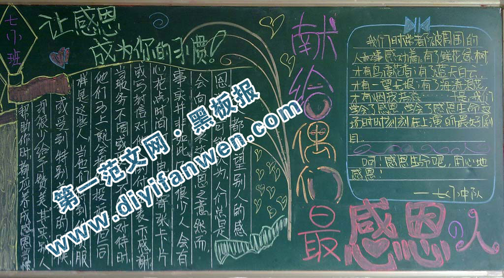 初一感恩节黑板报