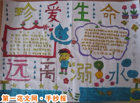 防溺水手抄报：防溺水重安全手抄报版面